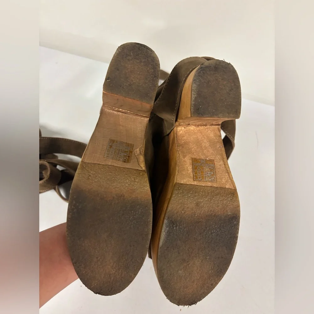 Free People Brown Platform Sandals with Ankle Wrap. Size 38